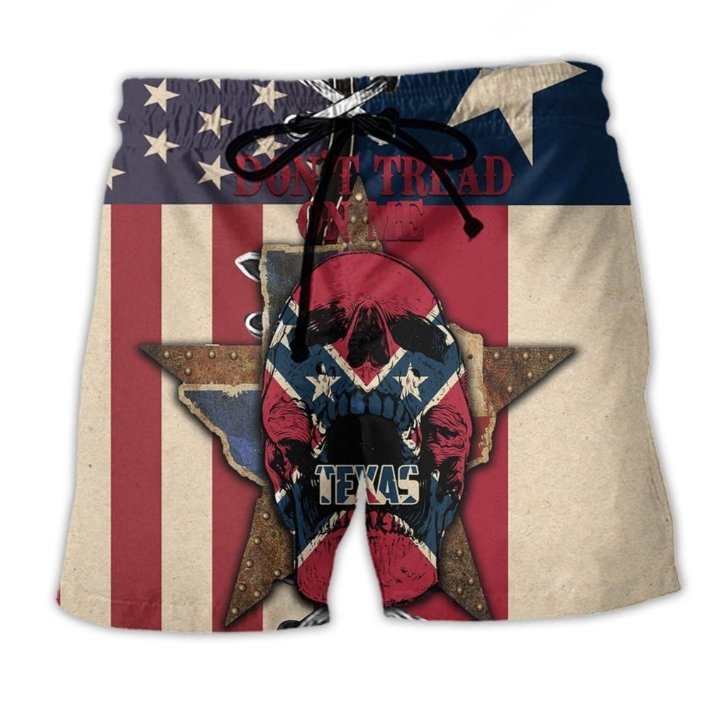 Texas Peace Life Skull Beach Shorts Pattern View For Vacation Travel And Outdoor Fun