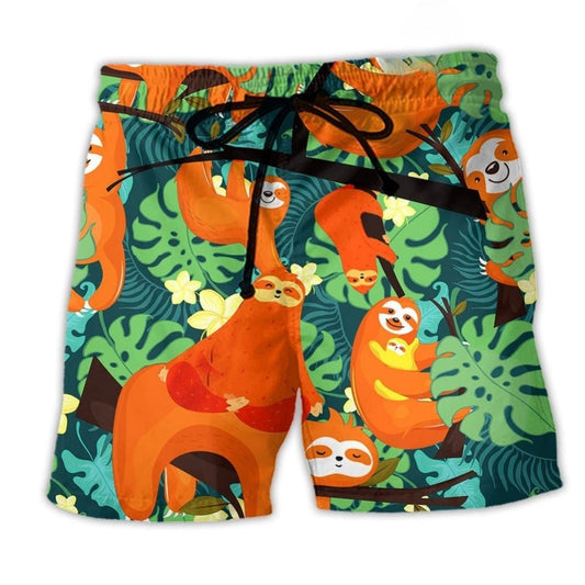 Funny Sloth Don't Worry Don't Hurry Beach Shorts Pattern Detail For Relaxed Warm Weather Outfits