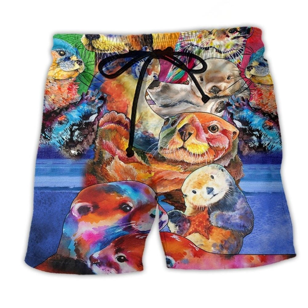 Cute Otter Colorful Animal Beach Shorts Print View For Coastal Escapes And Casual Outings