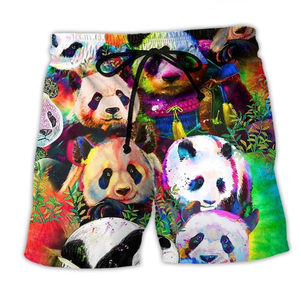 Colorful Giant Panda Cute Beach Shorts Pattern View For Resort Days And Outdoor Activities