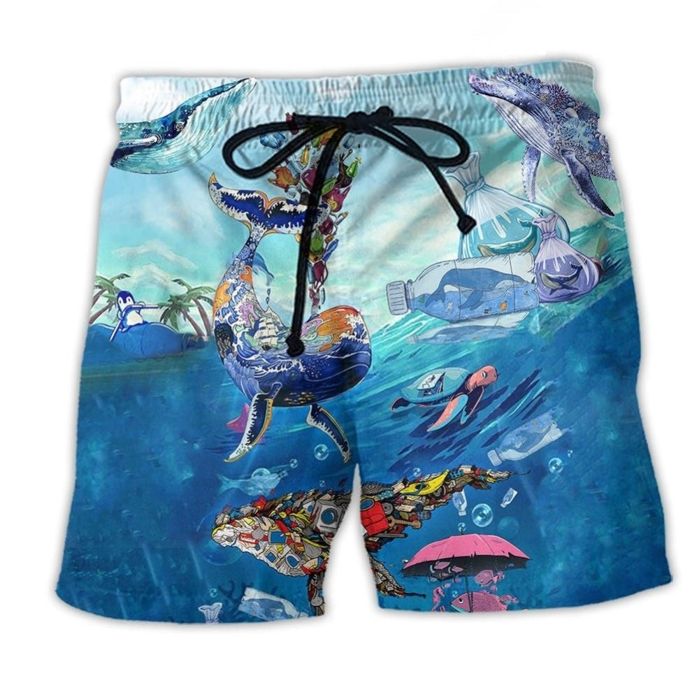 Save The Ocean Marine Life Beach Shorts Pattern View For Coastal Holidays And Casual Activities