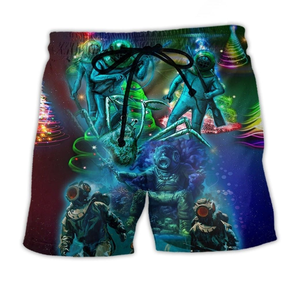 Christmas Diving Ocean Holiday Beach Shorts Pattern Detail For Sunny Outdoor Activities