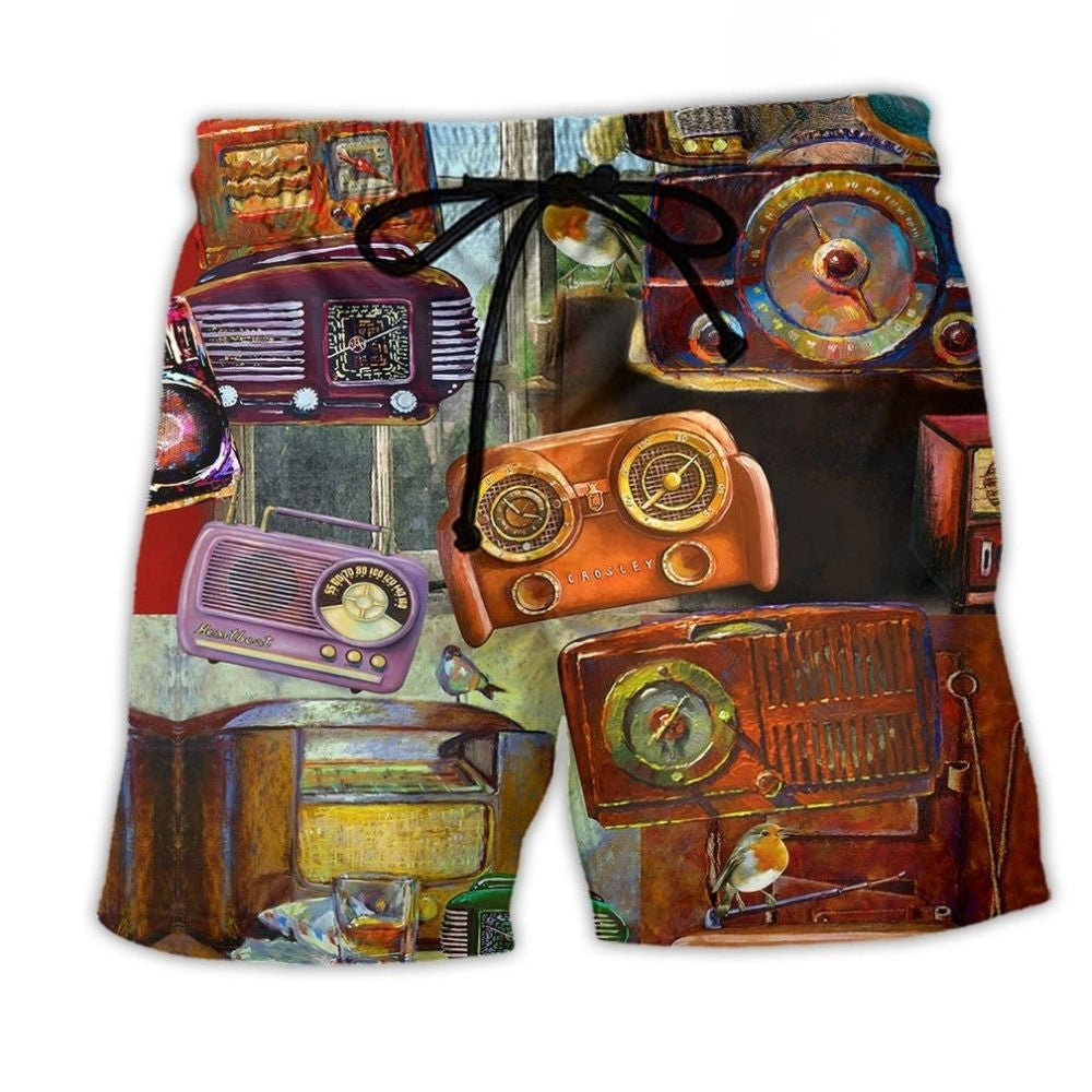 Vintage Radio Peaceful Morning Beach Shorts For Summer Vacation And Coastal Travel