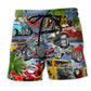 Hot Rod Holiday Ride Classic Beach Shorts Artwork View For Seaside Trips And Casual Style