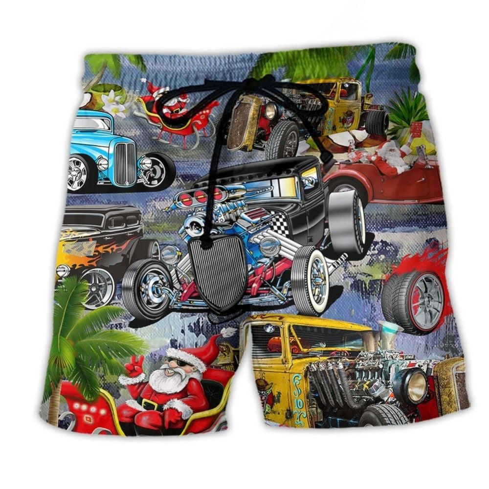 Hot Rod Holiday Ride Classic Beach Shorts Artwork View For Seaside Trips And Casual Style