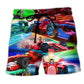 Auto Racing Warning Speed Color Beach Shorts Pattern View For Coastal Holidays And Casual Activities