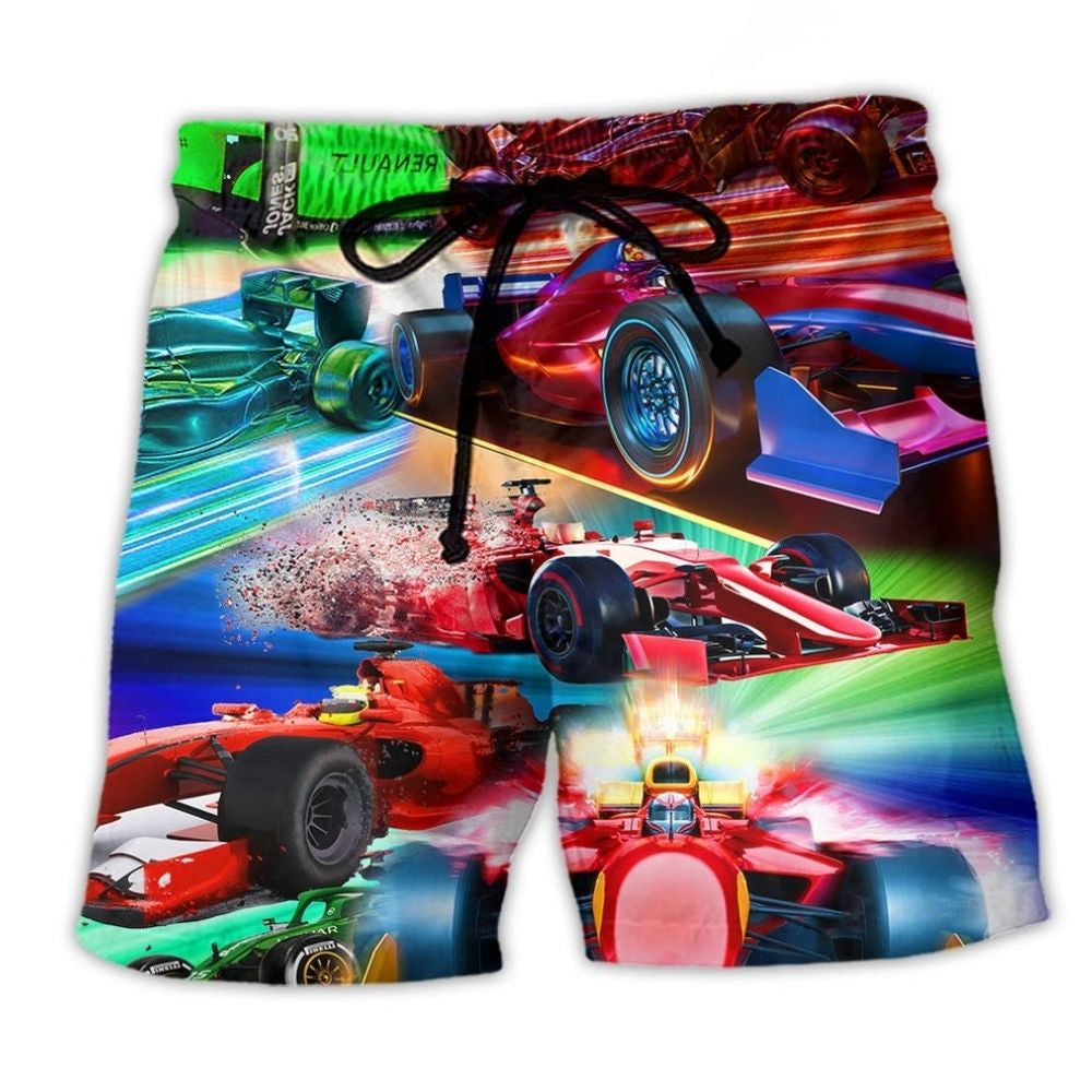 Auto Racing Warning Speed Color Beach Shorts Pattern View For Coastal Holidays And Casual Activities