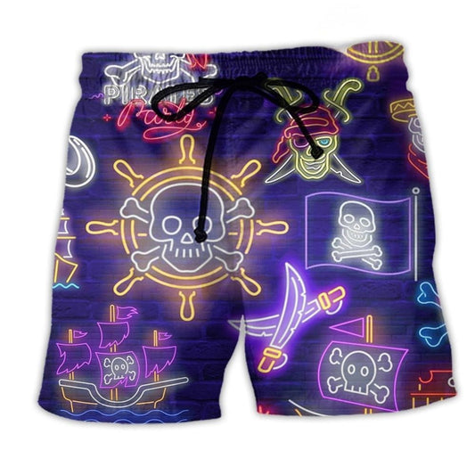 Neon Pirate Captain Party Life Beach Shorts For Tropical Getaways And Weekend Adventures