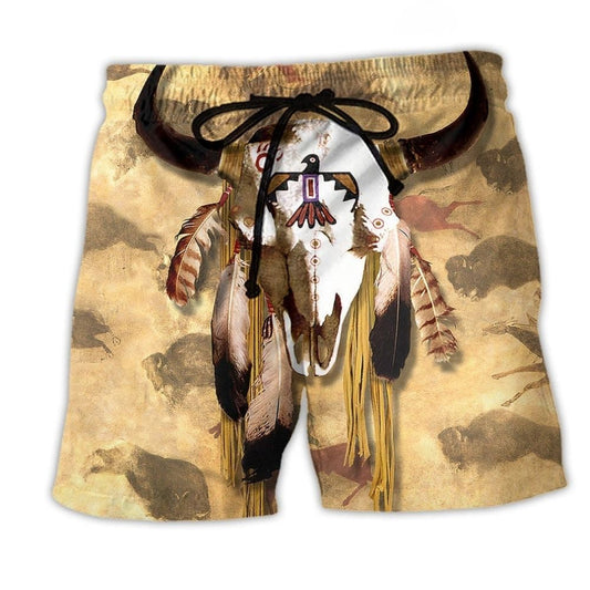 Native Skull Love And Peace Beach Shorts Design View For Poolside Relaxation And Holiday Trips