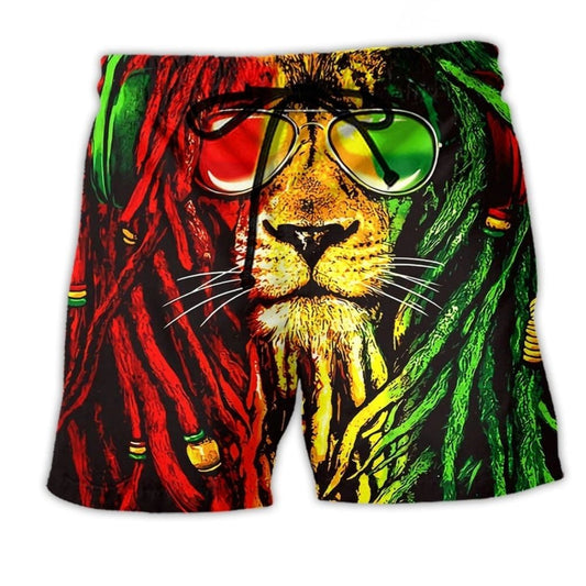 Lion Jamaica Inspired Red Color Beach Shorts Design View For Summer Events And Coastal Getaways
