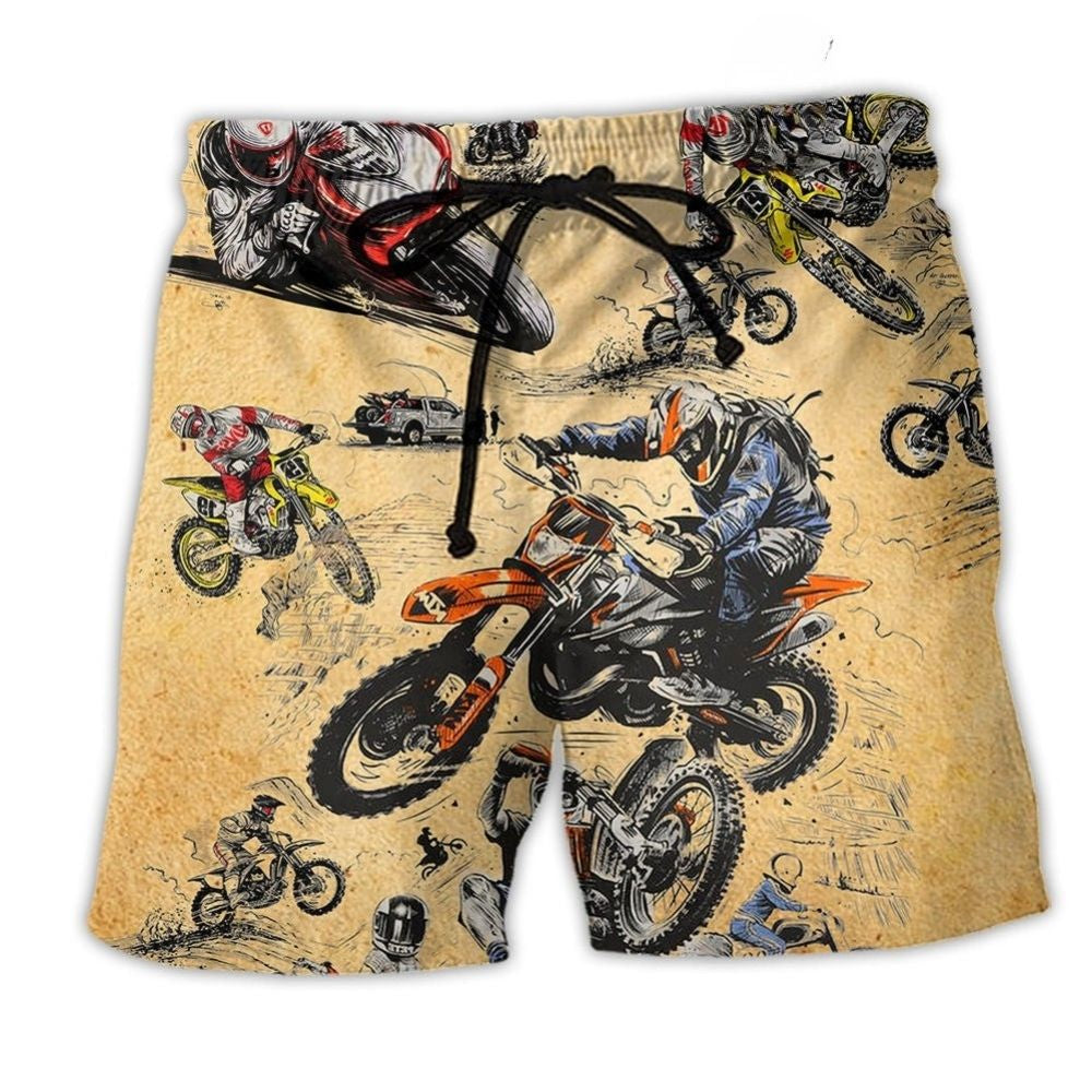 Retro Motorcycle Racing Cool Beach Shorts Artwork View For Seaside Trips And Casual Style