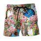 Guitar Melody And Rose Garden Beach Shorts Artwork Detail For Comfortable Everyday Summer Wear