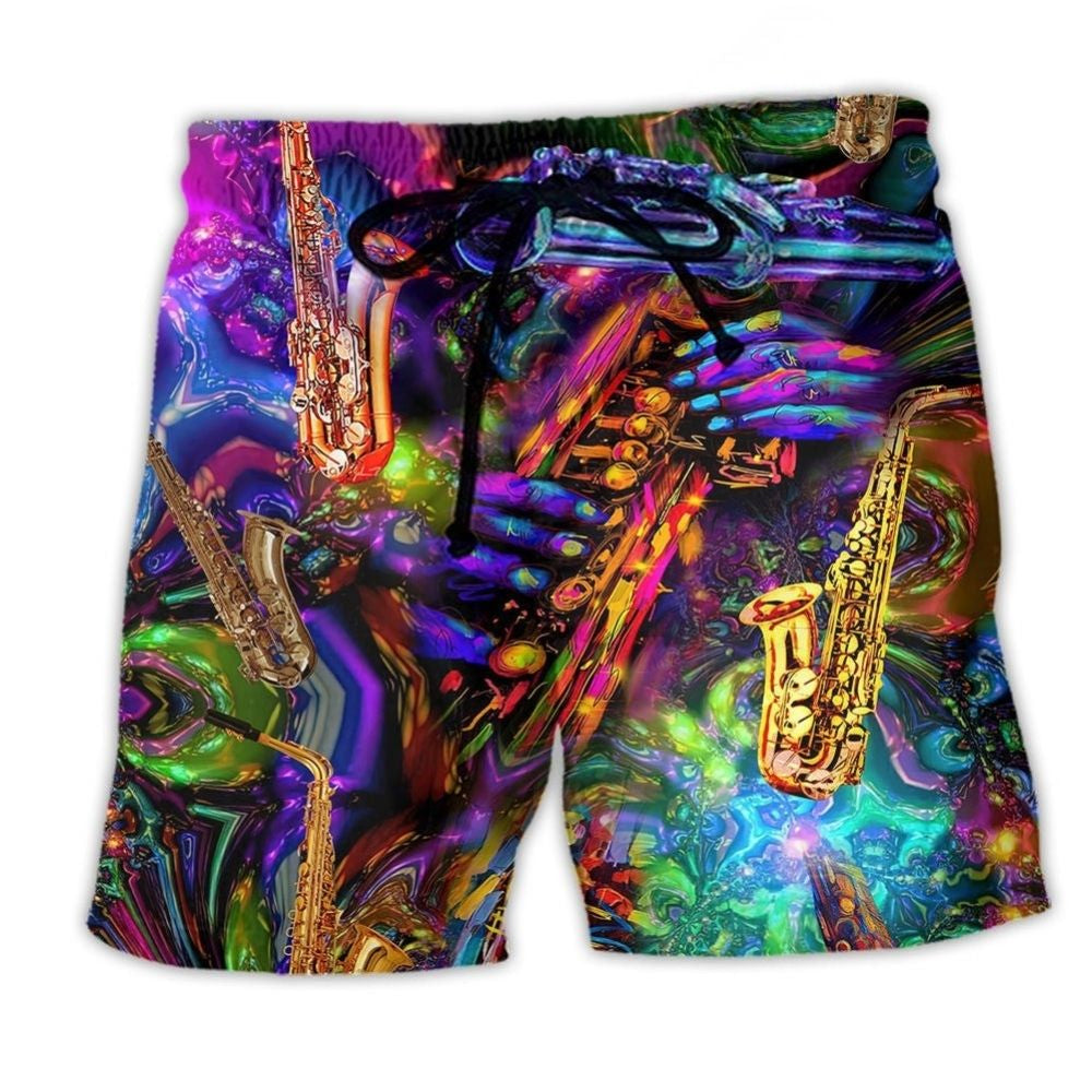 Saxophone Music Funny Saxy Quote Beach Shorts Design View For Summer Events And Coastal Getaways