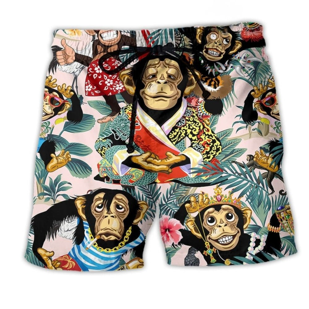 Smiling Monkey Fun Positive Beach Shorts Print Detail For Beach Activities And Vacation Wear