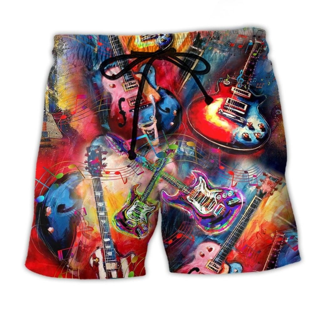 Guitar Music Colorful Love Life Beach Shorts Design View For Summer Events And Coastal Getaways