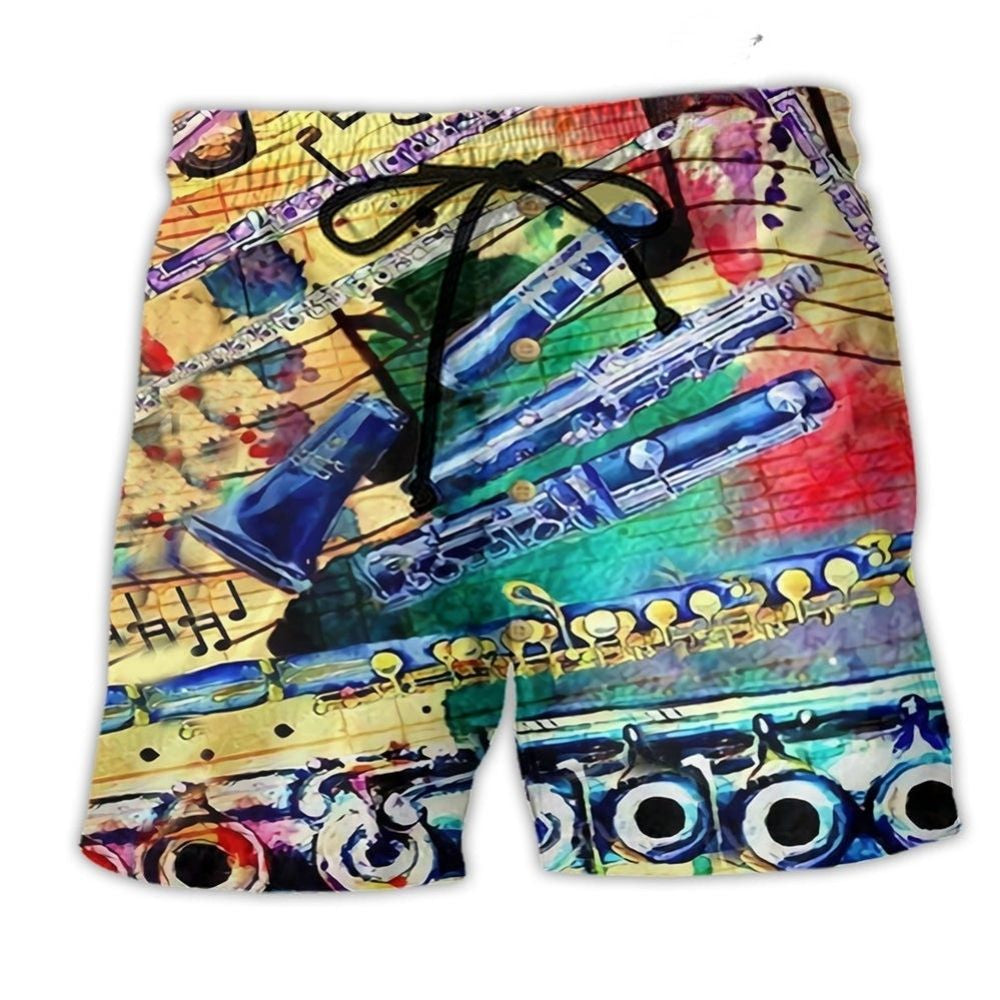 Flute Music Love And Life Beach Shorts Pattern Detail For Relaxed Warm Weather Outfits