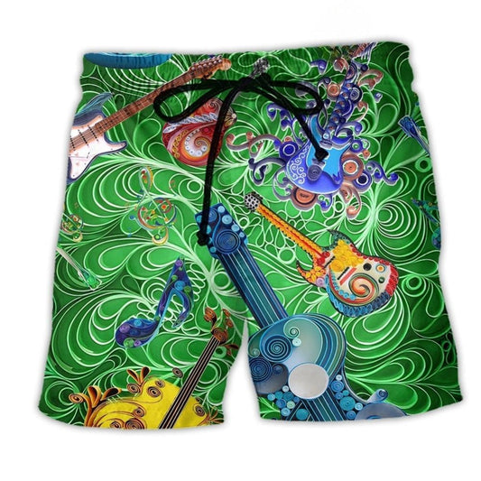 Guitar Love Green Music Beach Shorts For Sunny Holidays And Comfortable Daily Styling