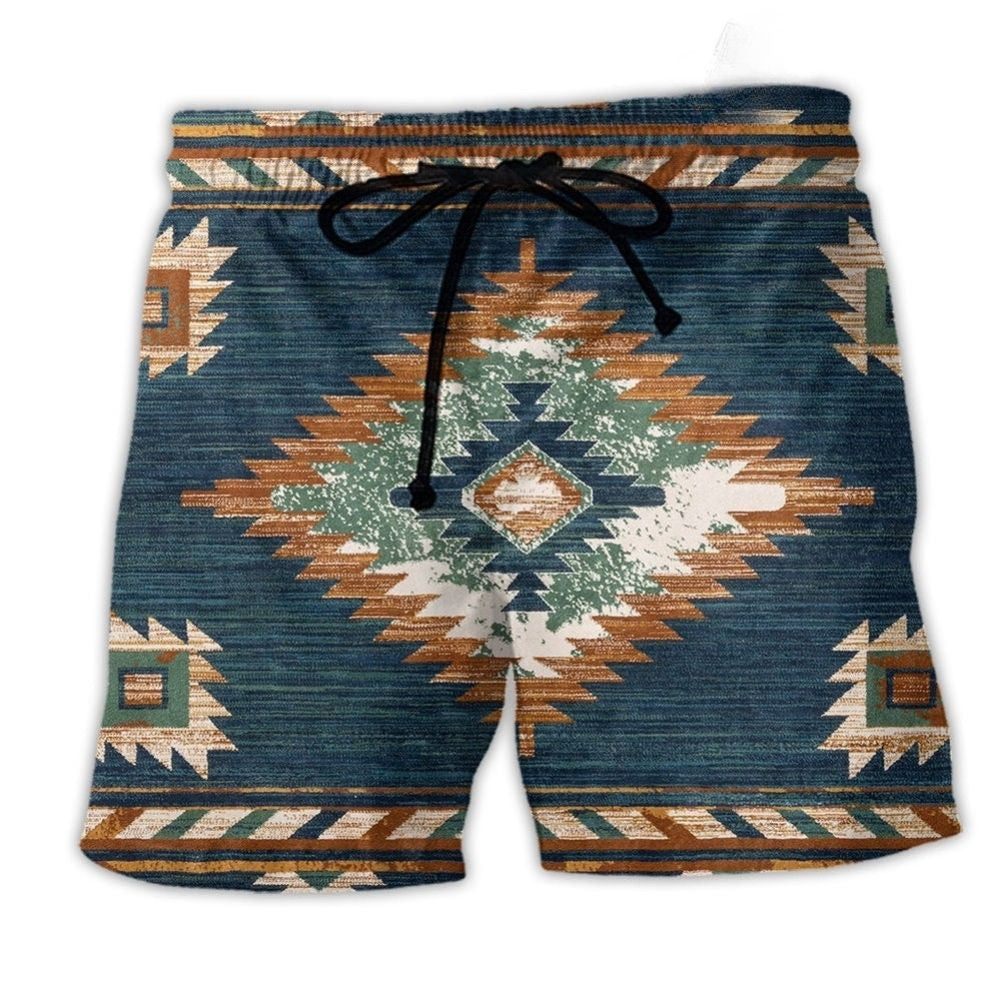 Native Style Love Peace Pattern Beach Shorts Pattern View For Resort Days And Outdoor Activities