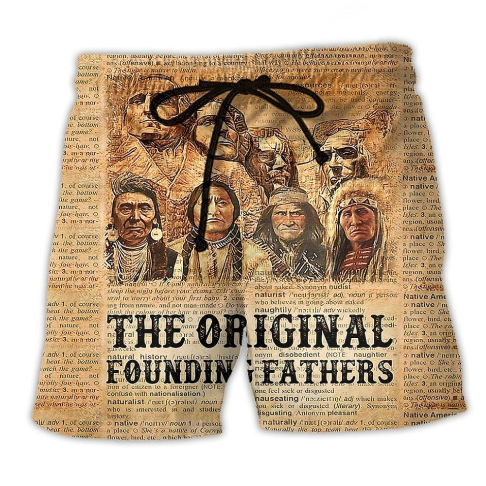 Native Inspired Vintage Peace Beach Shorts Artwork Detail For Comfortable Everyday Summer Wear