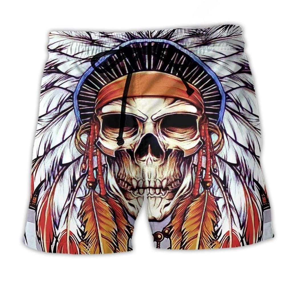 Native Style Skull Feather Love Peace Beach Shorts Pattern View For Coastal Holidays And Casual Activities