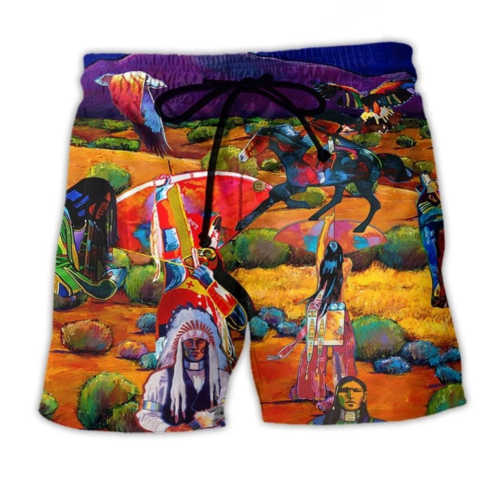 Native Inspired Human Love Red Tone Beach Shorts Pattern View For Vacation Travel And Outdoor Fun