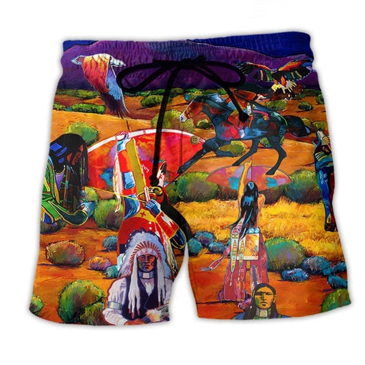 Native Inspired Human Love Red Tone Beach Shorts Pattern View For Vacation Travel And Outdoor Fun