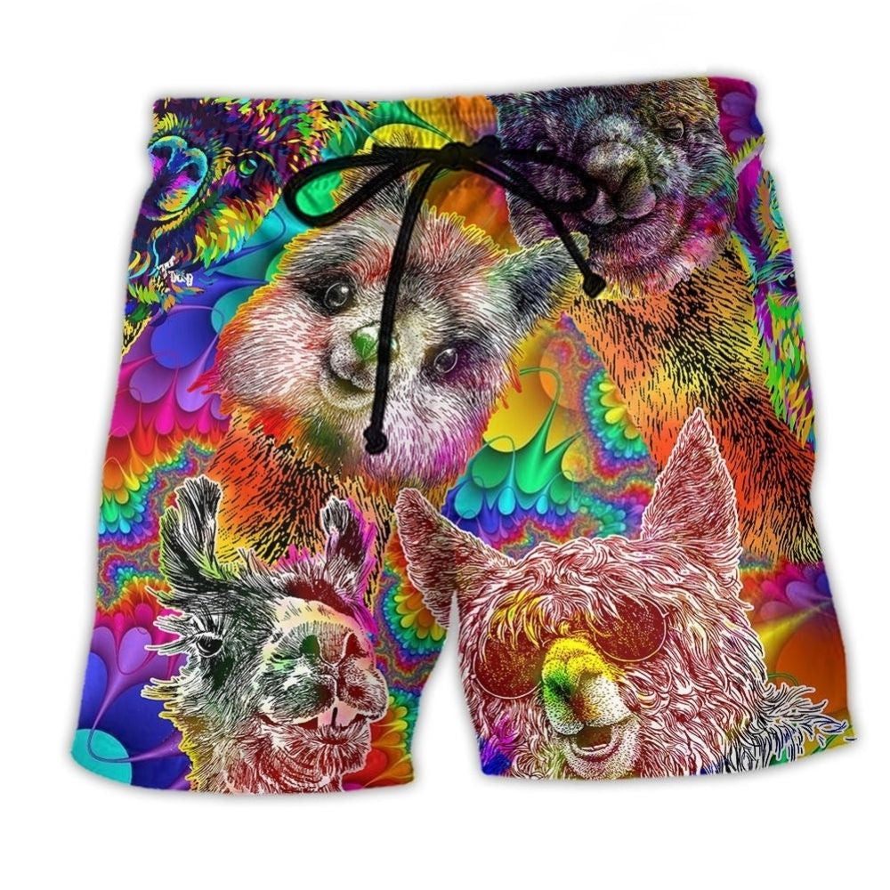 Llama Happiness Smile Colorful Beach Shorts For Summer Vacation And Coastal Travel