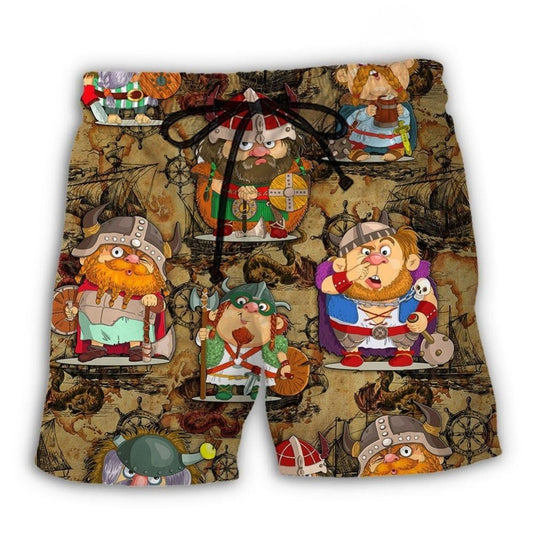 Funny Viking Map Beach Shorts Design Detail For Casual Warm Weather Outfits
