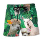 Llama Cute Love Tropical Green Beach Shorts Artwork Detail For Tropical Travel And Everyday Wear