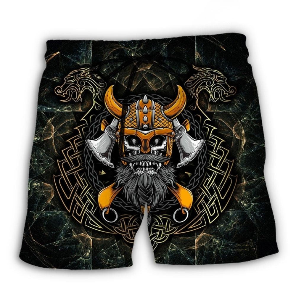 Viking Skull King Dark Fantasy Beach Shorts Design Detail For Weekend Getaways And Beach Days