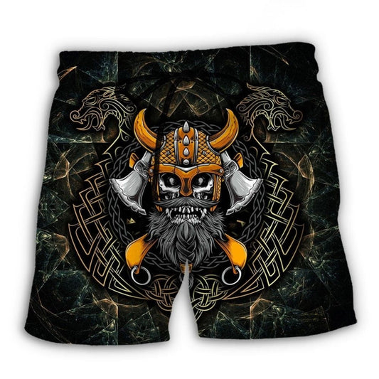 Viking Skull King Dark Fantasy Beach Shorts Design Detail For Weekend Getaways And Beach Days
