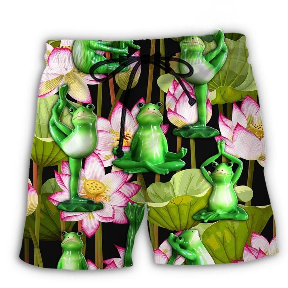 Yoga Frog Lotus Tropical Zen Beach Shorts For Beach Trips And Relaxed Vacation Styling
