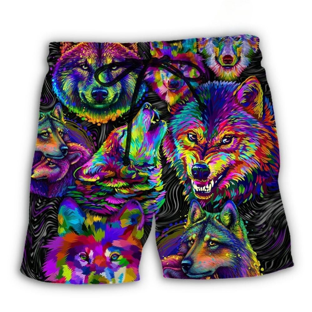 Neon Wolf Colorful Modern Beach Shorts Pattern Detail For Relaxed Warm Weather Outfits
