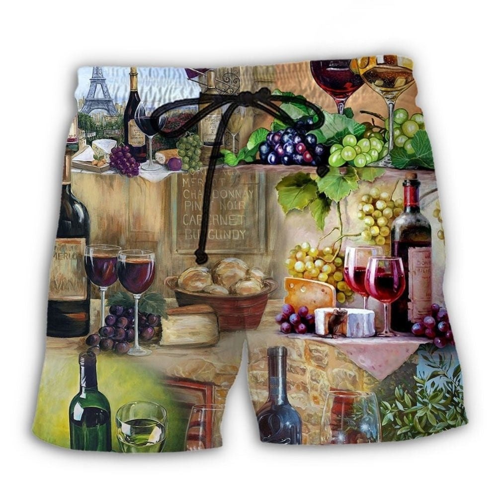 Wine Grape And Cheese Artistic Beach Shorts For Tropical Getaways And Weekend Adventures