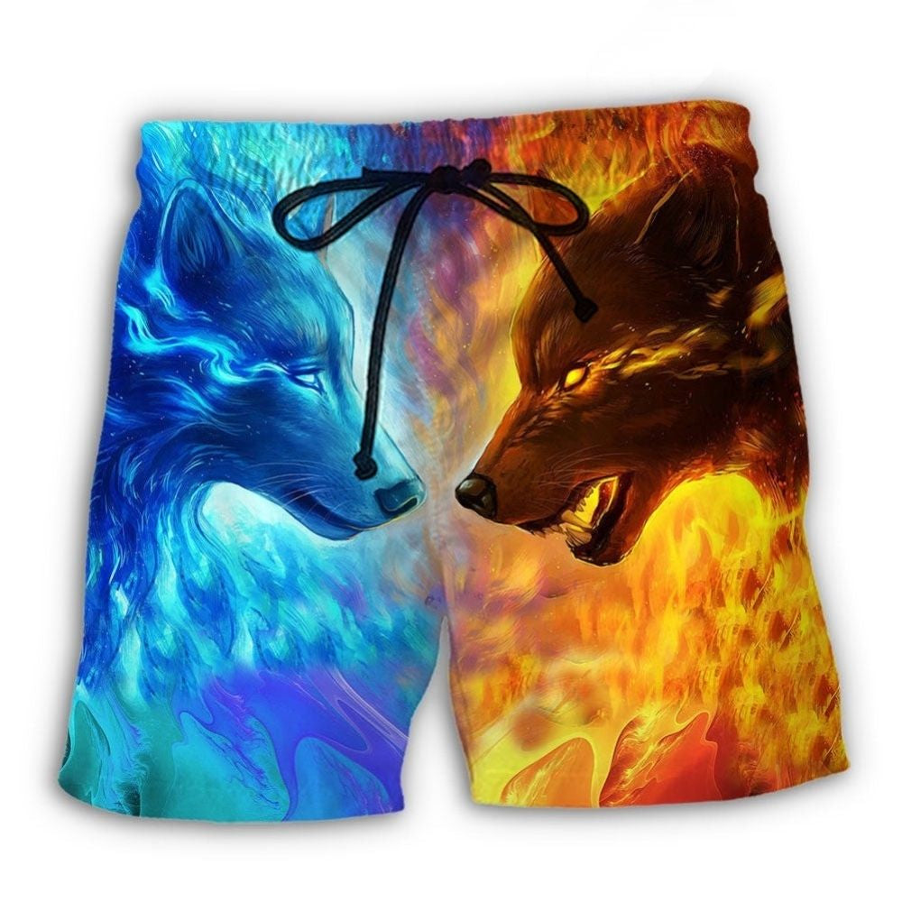 Wolf Couple Fire Fantasy Beach Shorts For Outdoor Adventures And Thoughtful Seasonal Gifts
