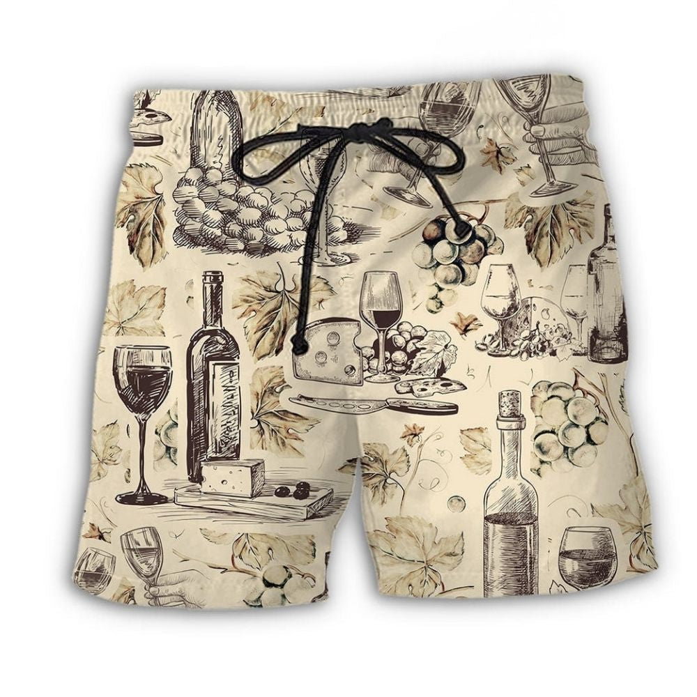 Wine And Grape Vintage Beach Shorts Pattern View For Coastal Holidays And Casual Activities