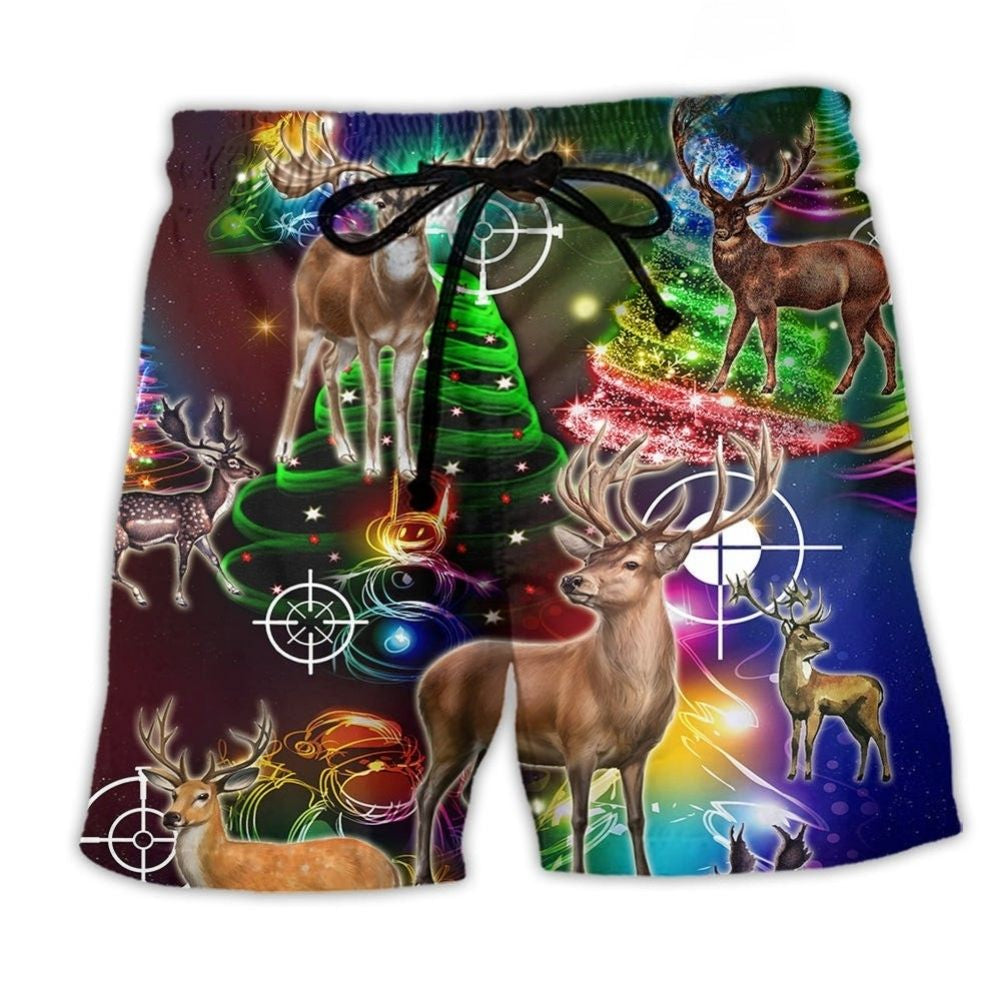 Hunting Deer Lover Christmas Night Beach Shorts For Coastal Adventures And Relaxed Summer Wear