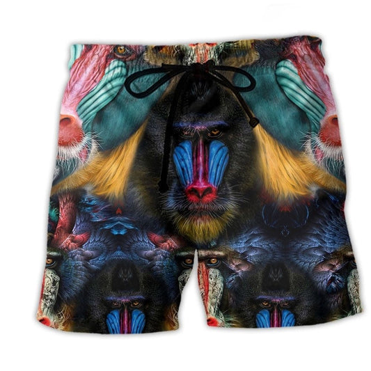 Mandrill Monkey Vibrant Color Beach Shorts For Sunny Holidays And Comfortable Daily Styling