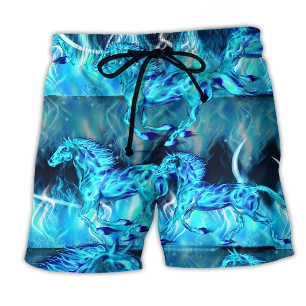 Blue Flame Horse Fantasy Beach Shorts For Outdoor Adventures And Thoughtful Seasonal Gifts