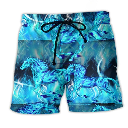 Blue Flame Horse Fantasy Beach Shorts For Outdoor Adventures And Thoughtful Seasonal Gifts
