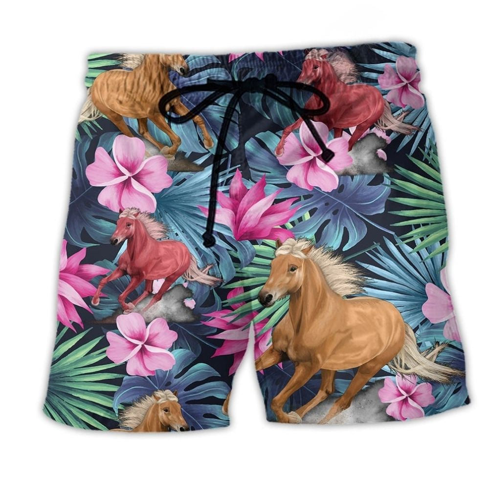 Horse Tropical Floral Summer Beach Shorts Design View For Summer Events And Coastal Getaways