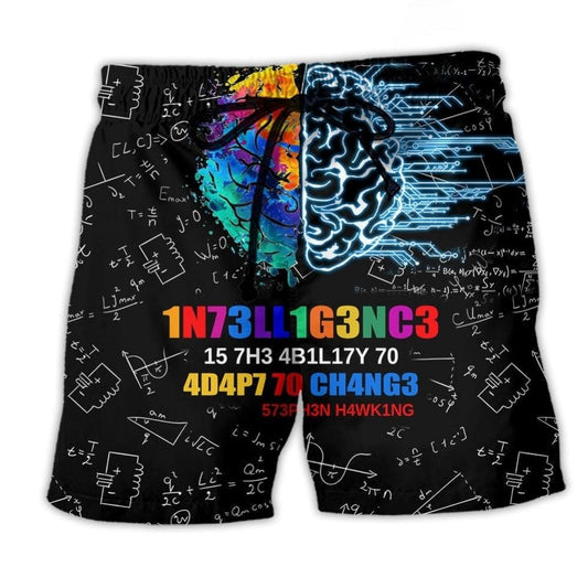 Funny Intelligence Quote Color Beach Shorts Pattern View For Resort Days And Outdoor Activities