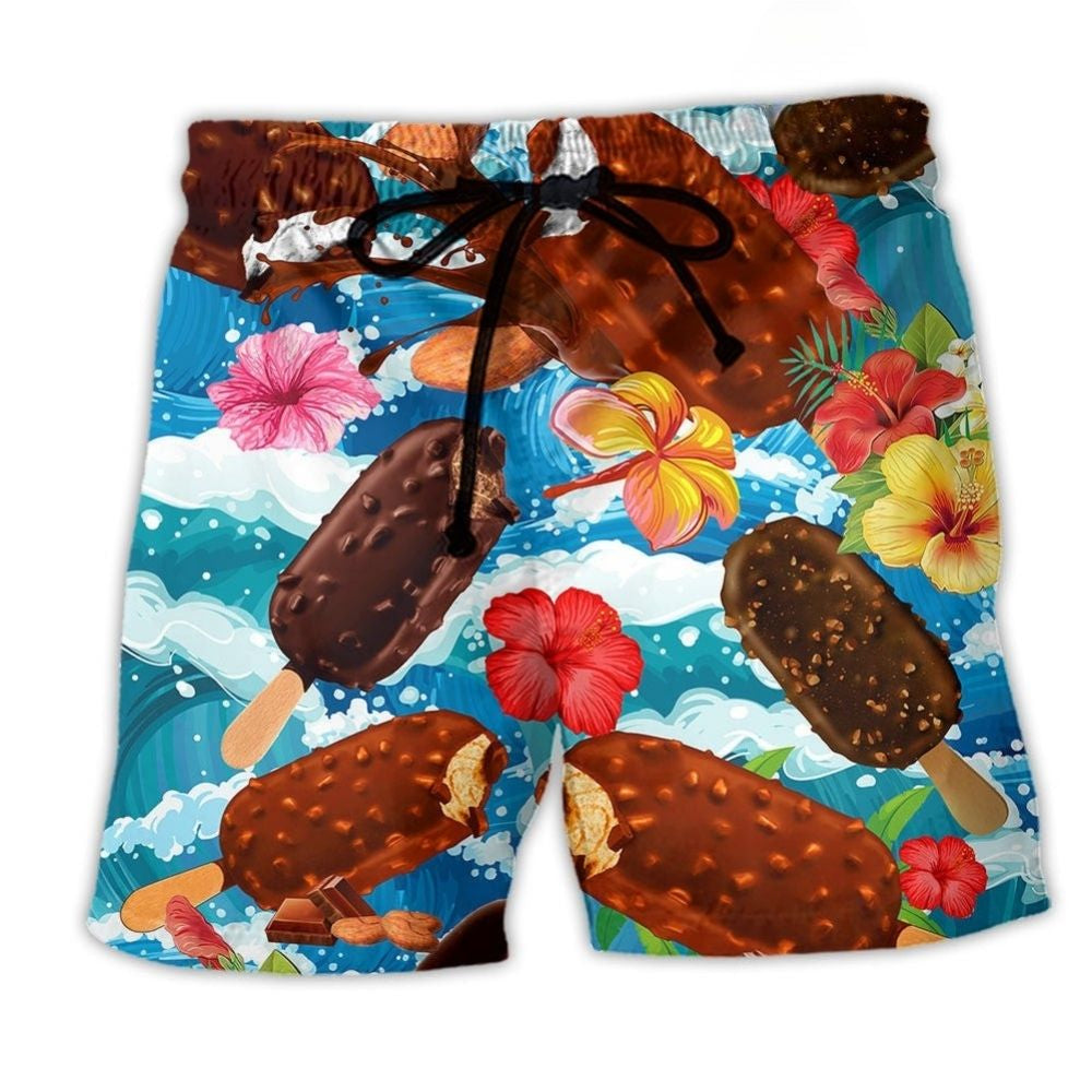 Ice Cream Love Tropical Floral Beach Shorts For Sunny Holidays And Comfortable Daily Styling