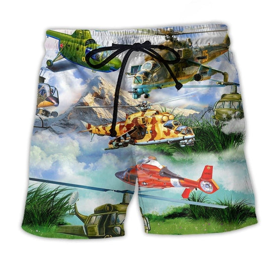 Helicopter Pilot Freedom Landscape Beach Shorts Artwork Detail For Tropical Travel And Everyday Wear