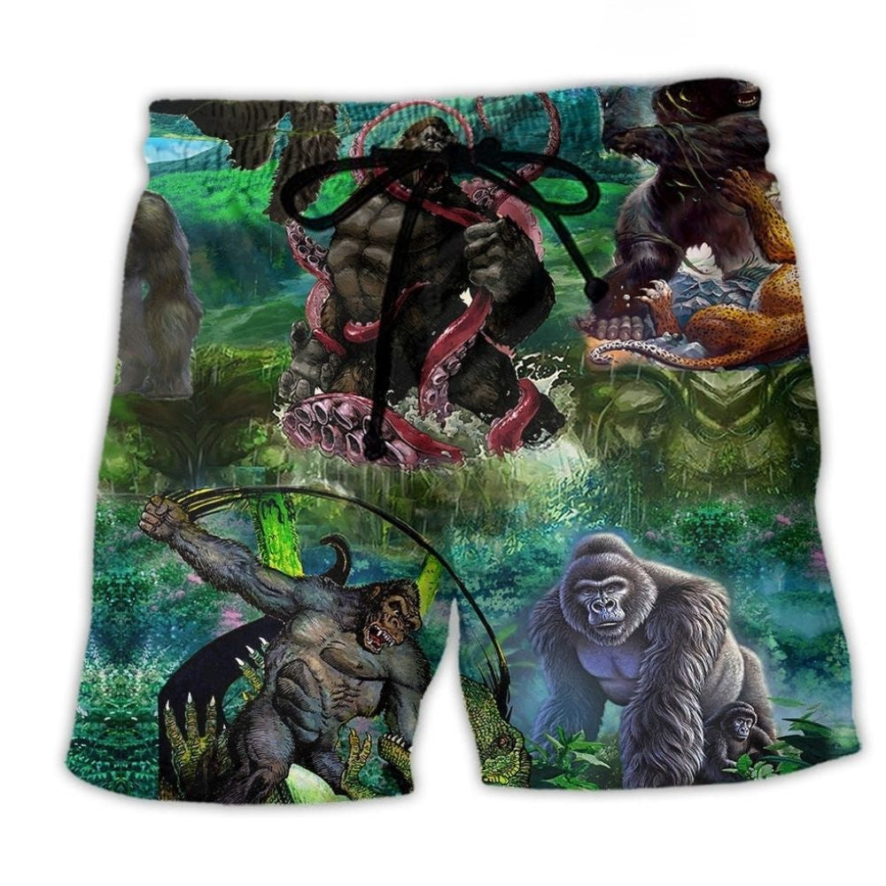 Angry Gorilla King Of Jungle Beach Shorts Pattern View For Coastal Holidays And Casual Activities
