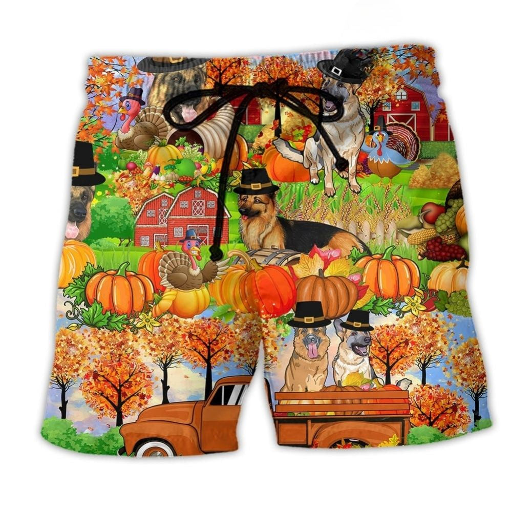 Thanksgiving German Shepherd Holiday Beach Shorts Pattern Detail For Sunny Outdoor Activities