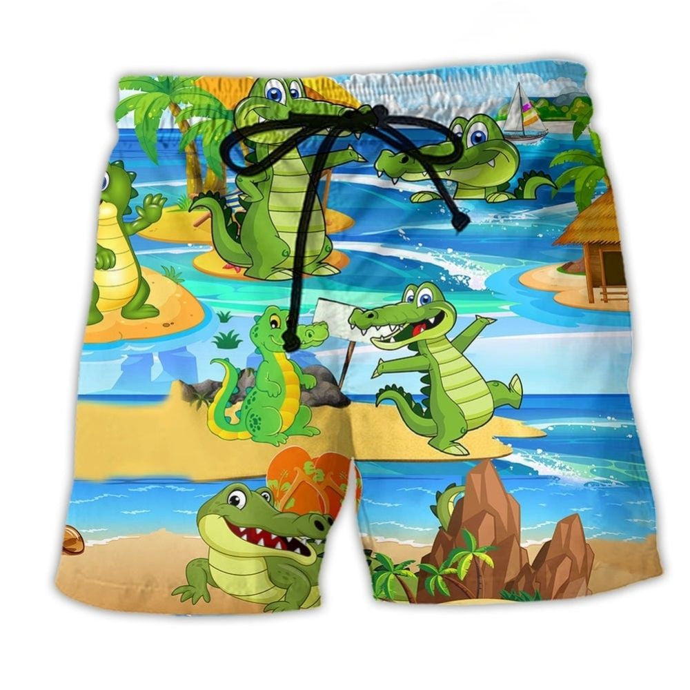 Crocodile Summer Love Fun Beach Shorts Design Detail For Casual Warm Weather Outfits