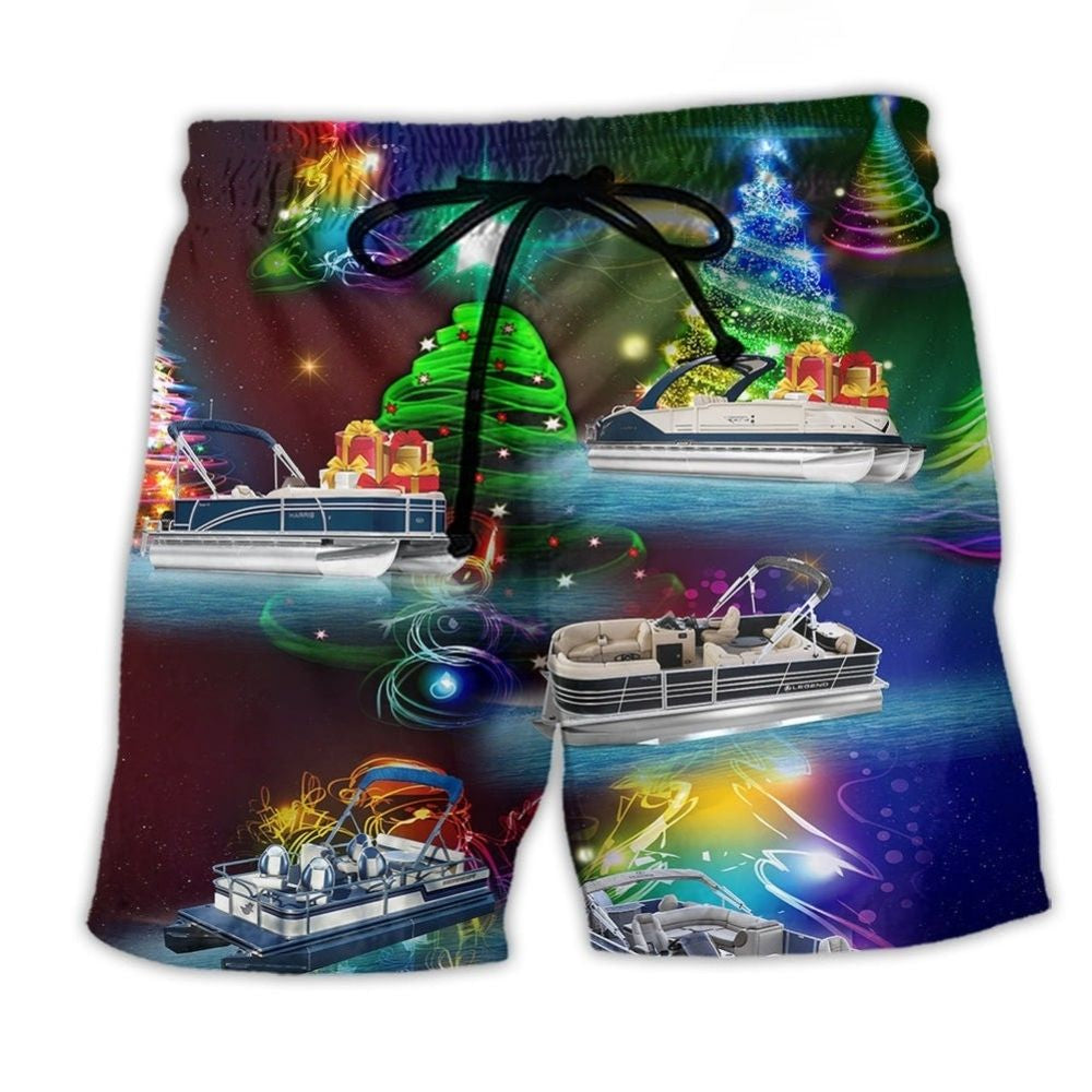 Pontoon Boat Christmas Tree Beach Shorts For Summer Vacation And Coastal Travel