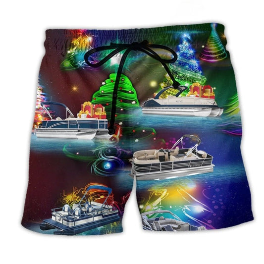 Pontoon Boat Christmas Tree Beach Shorts For Summer Vacation And Coastal Travel