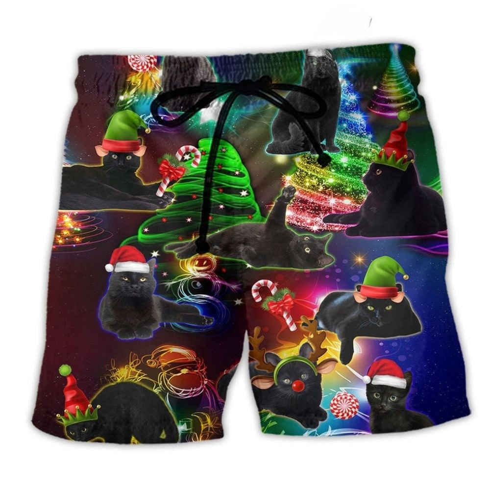 Black Cat Christmas Tree Beach Shorts For Outdoor Adventures And Thoughtful Seasonal Gifts